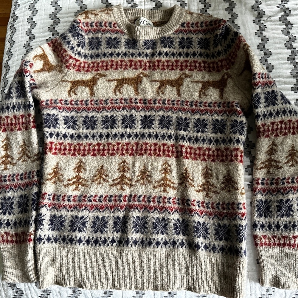 J. Crew Wool intarsia holiday 100% wool sweater size small